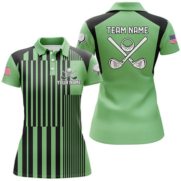 Custom Team Ladies Golf Polo Shirts with Green and Black Stripe Pattern N7350
