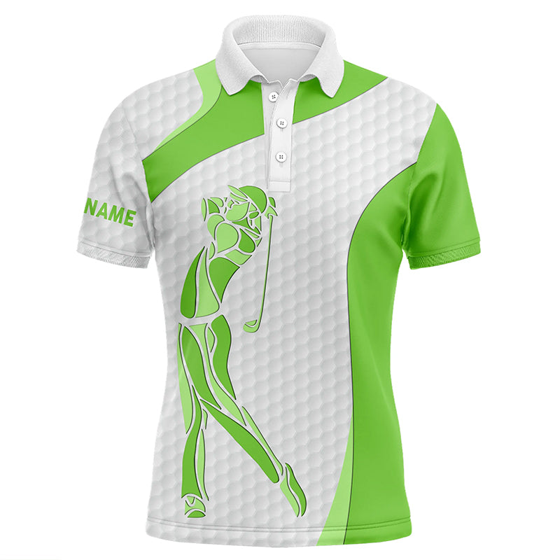 Men's Custom Name White Golf Polo Shirt - Green N5565