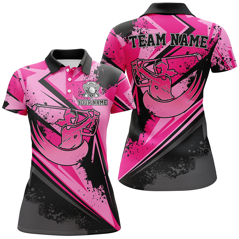 Women's Pink Camo Black Golf Polo Shirt - Custom Female Golf Attire for Ladies N7366