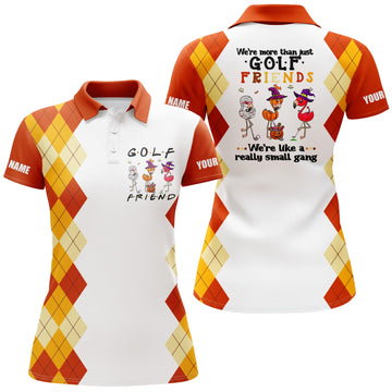 Custom Halloween Flamingo Golf Shirt - We're More Than Just Golf Friends, We're Like a Really Small Gang N3840