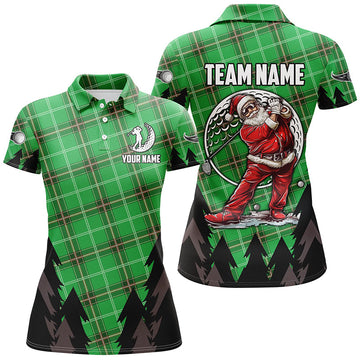 
Custom Women's Golf Polo Shirt - Green Argyle Santa Golfer Design, Perfect for Christmas Team Apparel
 N8154