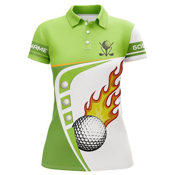 Custom White and Green Women's Golf Polo Shirts with Golf Ball Design - Ladies' Golf Apparel N7378