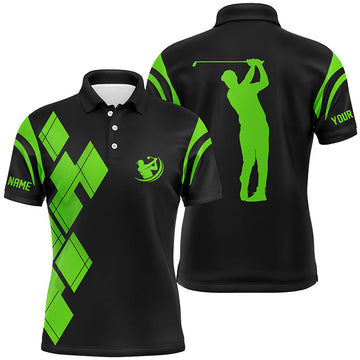 Men's Custom Team Golf Polo Shirt with Black and Green Argyle Pattern N7402