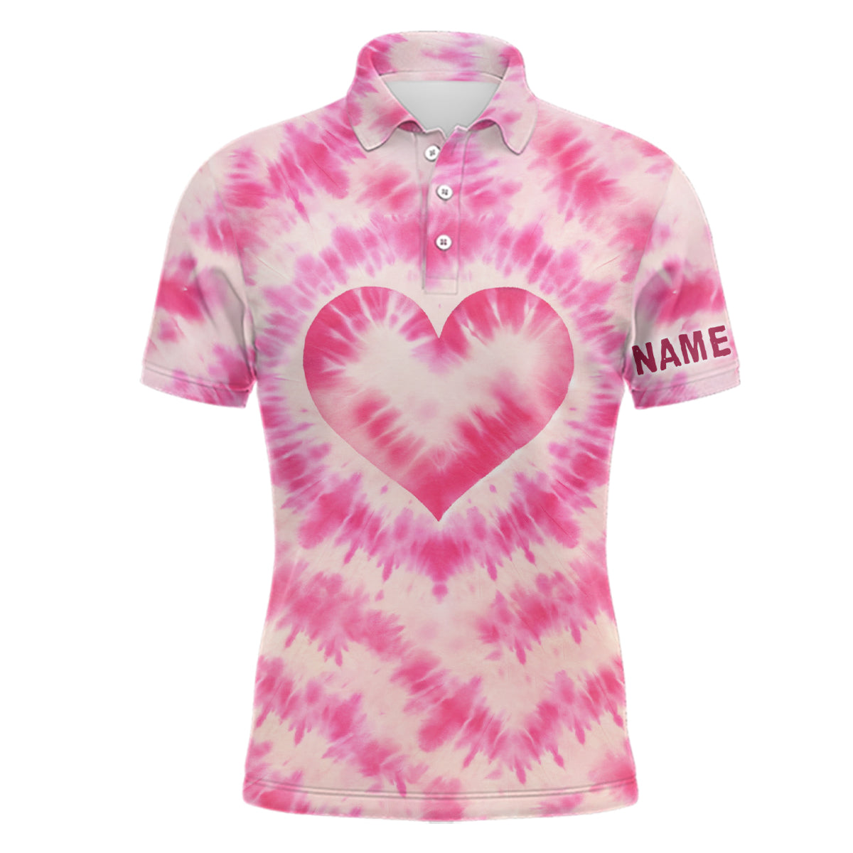 Men's Pink Heart Tie Dye Golf Polo Shirt - Custom Design for Stylish Golfers N7030