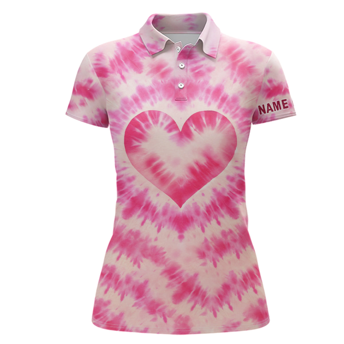 Women's Pink Heart Tie Dye Golf Polo Shirt - Custom Ladies Golf Top N7030