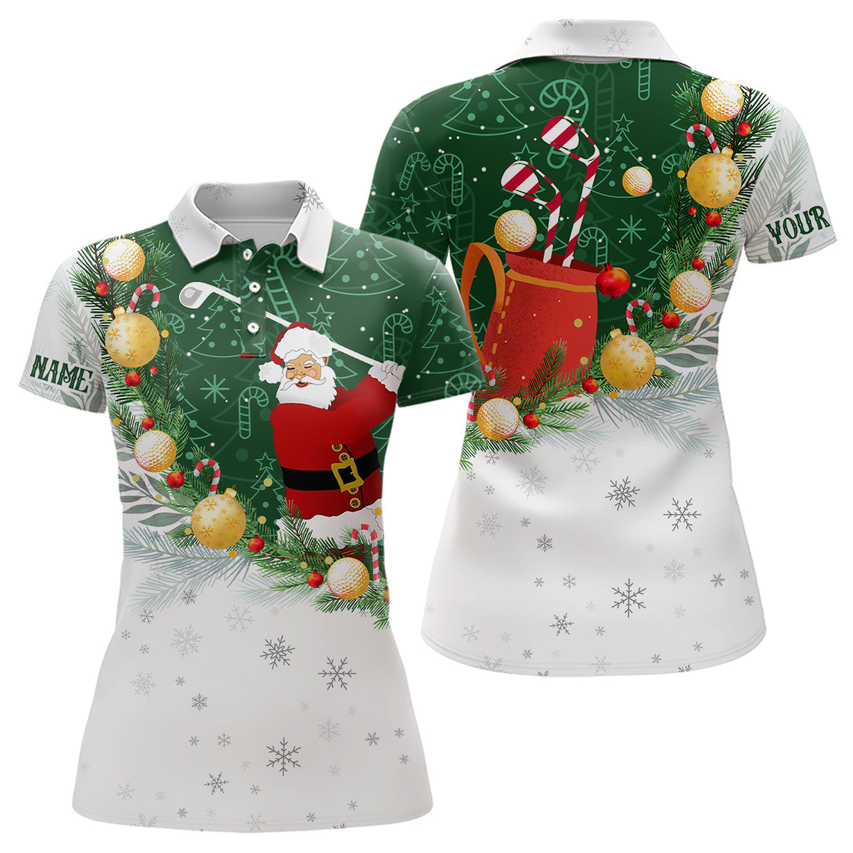 
Santa Golf Polo Shirt for Women - Christmas Pattern Custom Golf Outfit, Perfect Holiday Gift
 N8207