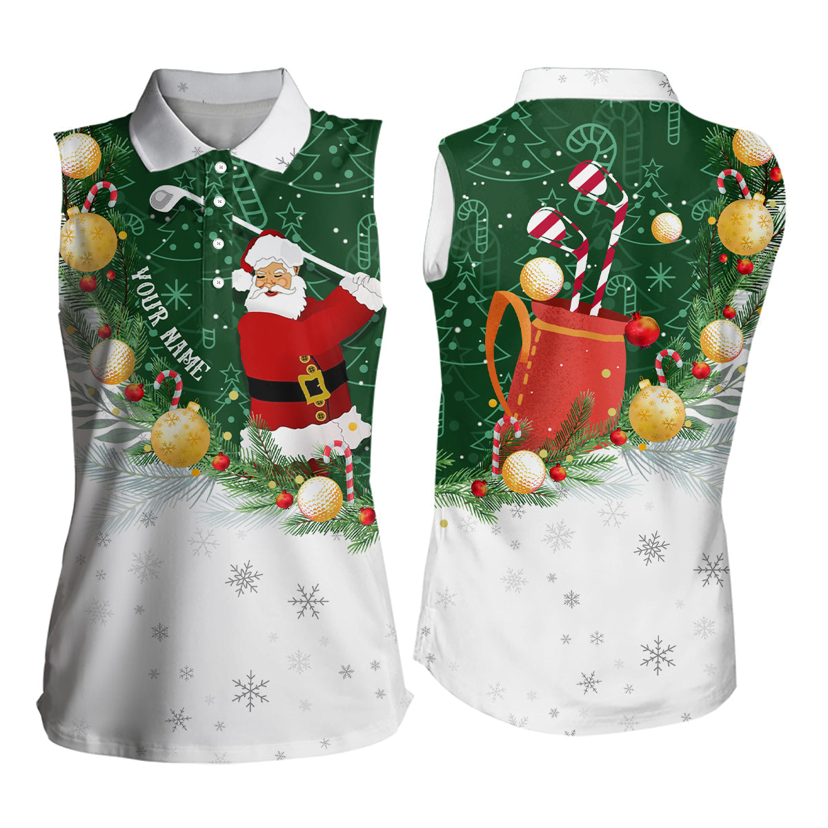 
Santa Golf Polo Shirt for Women - Sleeveless Christmas Pattern Custom Golf Outfit, Perfect Holiday Gift
 N8207