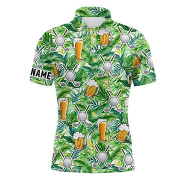Men's Custom Golf Polo Shirt with Tropical Leaves Pattern - Perfect for a Stylish Round of Golf N7471