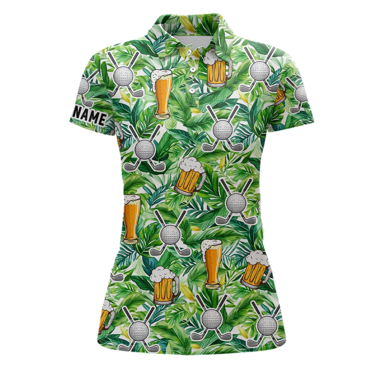 Tropical Leaves Pattern Women's Golf Polo Shirt - Customizable Design - Perfect for Golfing Ladies N7471