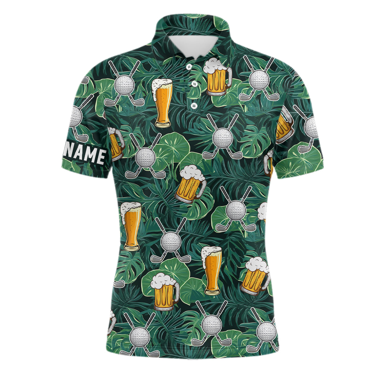 Tropical Green Leaf Golf Beer Print Custom Men's Golf Polo Shirt - Men's Golf Tops N7472