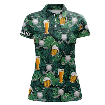 Tropical Leaves Golf Beer Pattern Custom Women's Golf Polo Shirt - Ladies' Golf Tops N7472