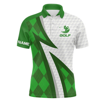 Men's Personalized Green Argyle Golf Polo Shirt with White Golf Ball Design N7168