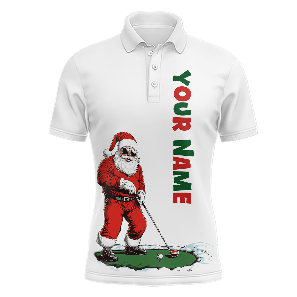 Funny Santa Golfer Christmas Polo Shirt for Men - Custom Name Xmas Golf Gift, Holiday Golf Apparel N8997