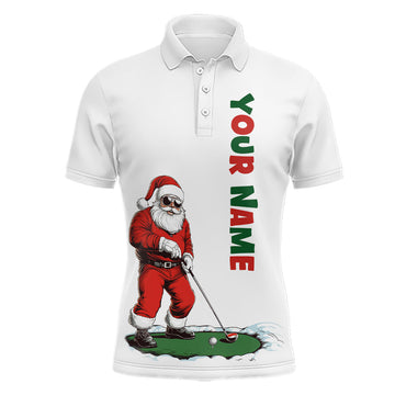 Funny Santa Golfer Christmas Polo Shirt for Men - Custom Name Xmas Golf Gift, Holiday Golf Apparel N8997