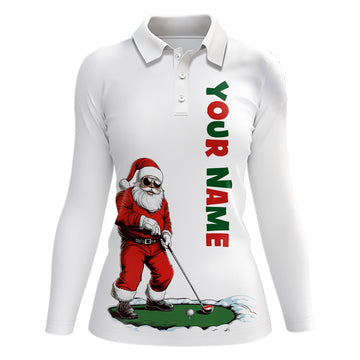 Funny Santa Golfer Christmas Golf Polo Shirt for Women - Custom Name Xmas Golf Gift Top N8997