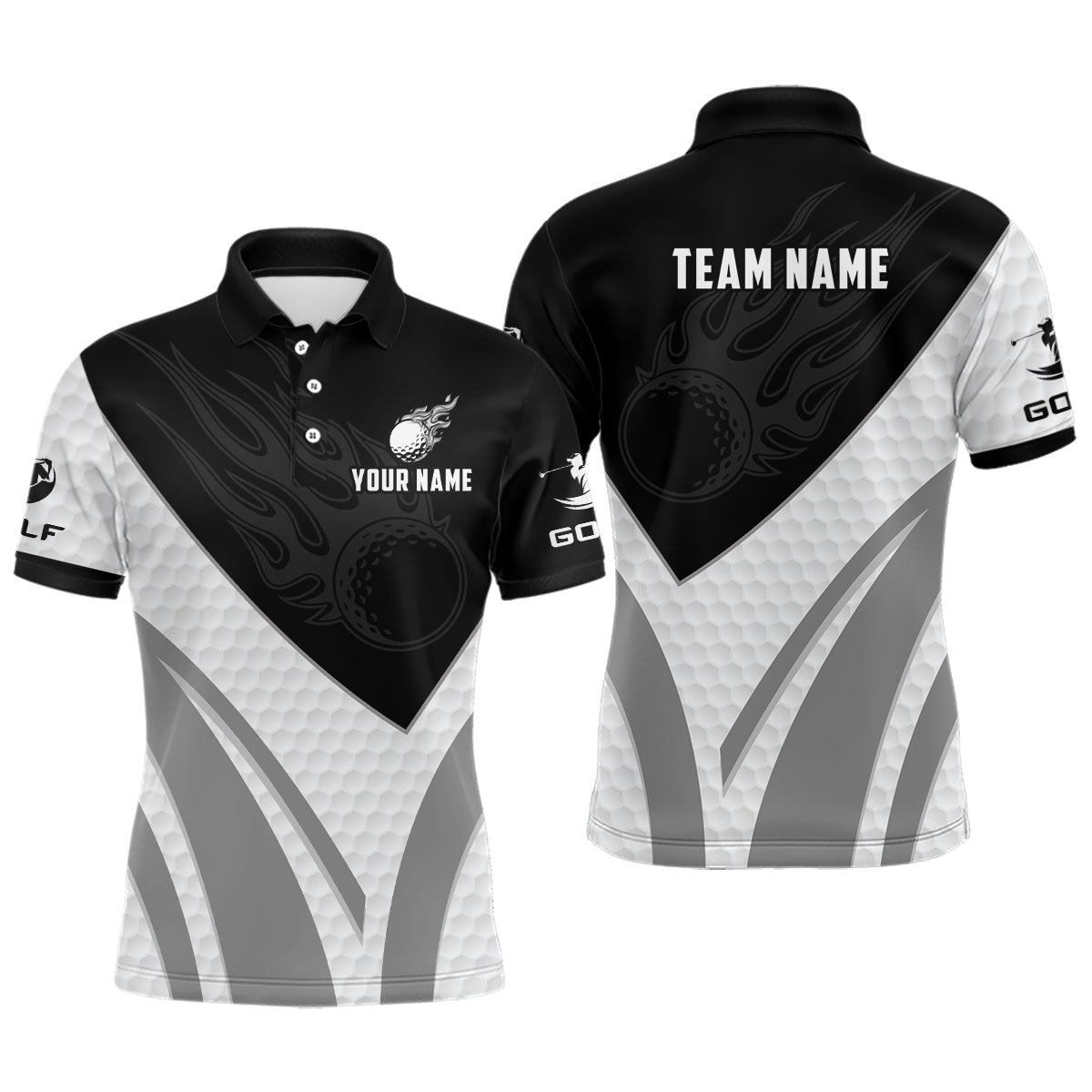 Men's Custom Printed Golf Polo Shirt - Black and White Design N7063