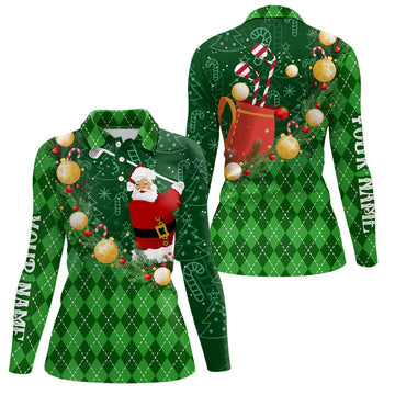 Women's Christmas Santa Golf Polo Shirt - Argyle Pattern, Custom Holiday Golf Outfit N9009