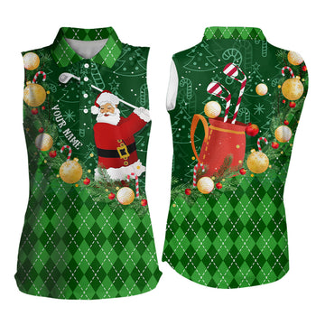Christmas Santa Golf Polo Shirt - Sleeveless Argyle Pattern - Custom Xmas Golf Outfit N9009