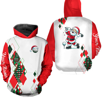 Christmas Argyle Pattern Santa Golf Hoodie - Custom Xmas Golf Outfit, Perfect Golfing Gift N9010
