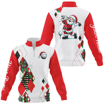 Christmas Argyle Pattern Santa Golf Quarter Zip Sweatshirt - Custom Xmas Golf Sweater for Men N9010