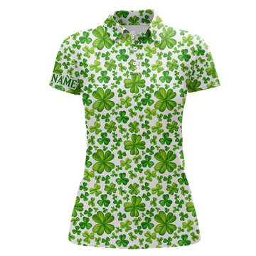 Women's Golf Polo Shirts - Watercolor Green Clover St. Patrick's Day Pattern - Custom Team Golf Polos N7181