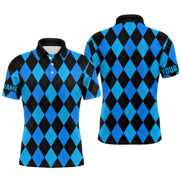 Men's Custom Blue and Black Argyle Plaid Golf Polo Shirts - Stylish Golf Attire for Men N7185