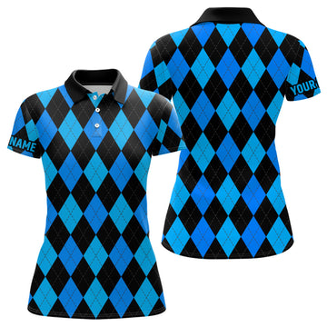 Women's Blue and Black Argyle Plaid Golf Polo Shirt - Custom Golf Attire for Ladies N7185