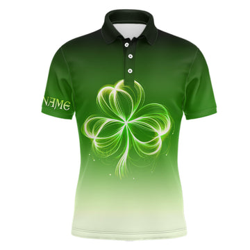 Men's Custom Gradient Green Golf Polo Shirt for St. Patrick's Day - Light Clover Design N7198