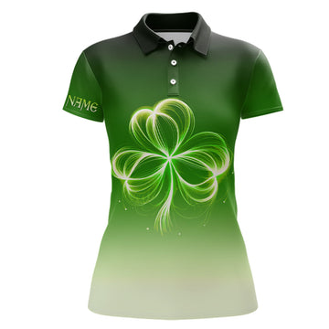 Women's Custom Gradient Green Light Clover St. Patrick's Day Golf Polo - UK Audience N7198