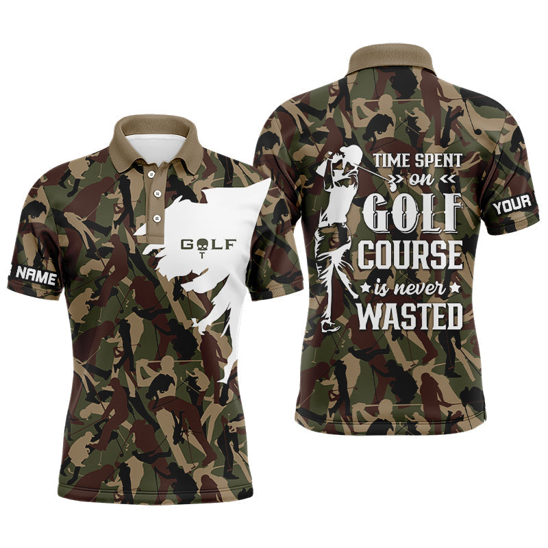 Men's Custom Camo Golf Polo Shirt - Time Well Spent on the Golf Course - Premium Golf Apparel N6042