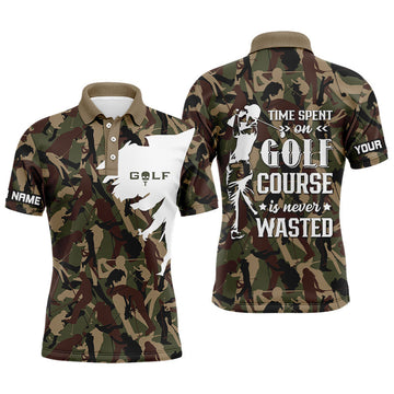 Men's Custom Camo Golf Polo Shirt - Time Well Spent on the Golf Course - Premium Golf Apparel N6042