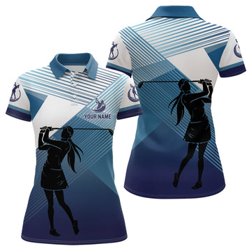 Women's Custom Abstract Blue Background Golf Polo Shirt - Team Golf Apparel for Ladies N7075