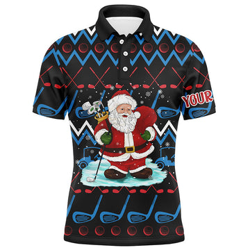 Santa Golf Clubs Ugly Christmas Men's Golf Polo Shirt - Custom Golf Tops for Men - Golfing Gifts L1041