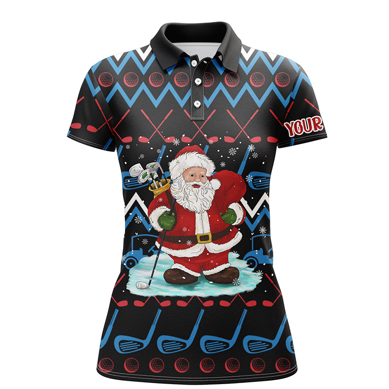 Women's Santa Golf Clubs Ugly Christmas Polo Shirt - Custom Golf Tops - Golf Gifts L1041