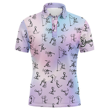 Colourful Stick Figures Golfing Men's Polo Shirt | Custom Golf Tops | Golf Gifts L1044