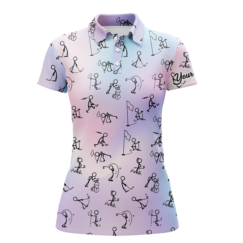 Colorful Stick Figures Playing Golf Polo Shirt | Custom Women's Golf Top | Golf Gifts L1044