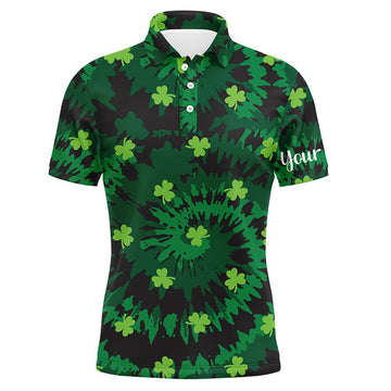 Men's Green Clover St. Patrick's Day Tie Dye Golf Polo Shirt - Custom Golfing Gift L1254