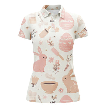 Pink Easter Eggs & Bunnies Women's Golf Polo Shirt | Custom Easter Golf Tops for Women L1332