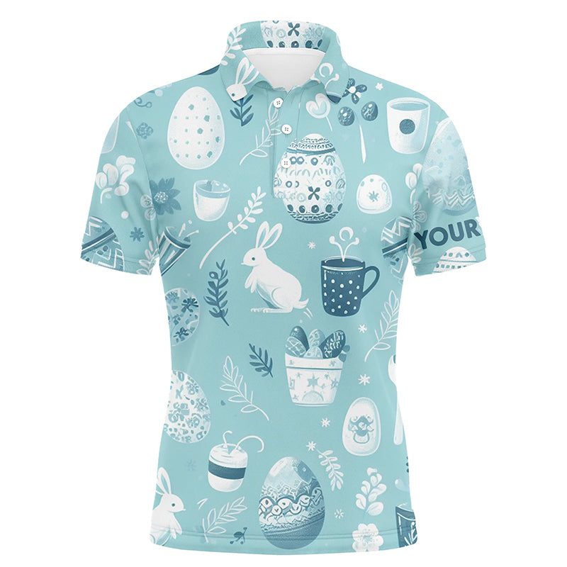 Men's Blue Easter Eggs & Bunnies Golf Polo Shirt | Custom Easter Day Golf Top L1334