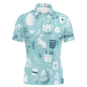 Men's Blue Easter Eggs & Bunnies Golf Polo Shirt | Custom Easter Day Golf Top L1334