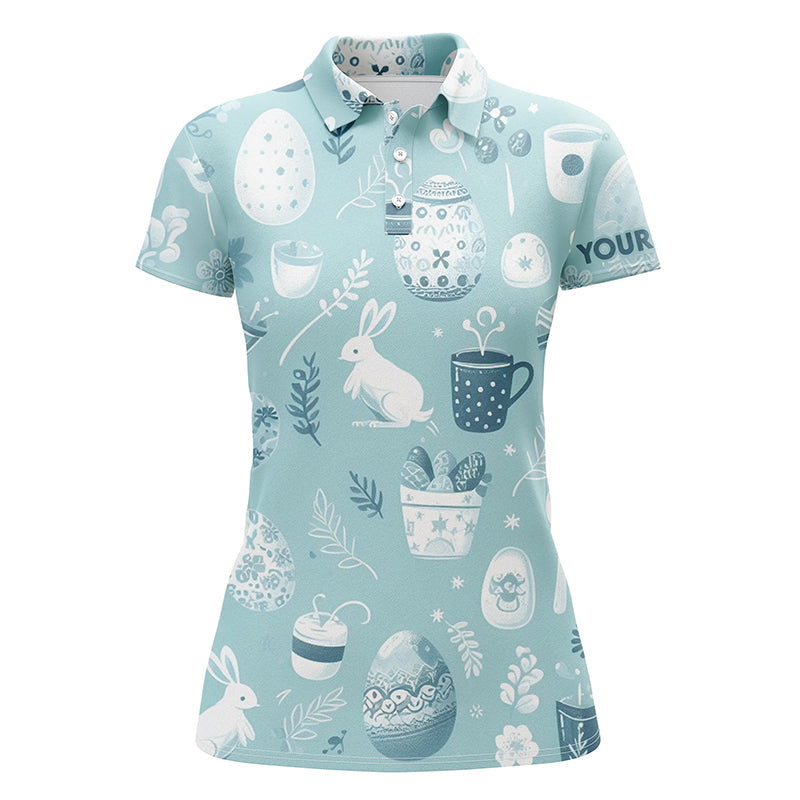 Blue Easter Eggs & Bunnies Women's Golf Polo Shirt | Custom Easter Day Golf Tops for Women L1334