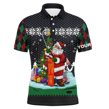 Santa Argyle Pattern Christmas Men's Golf Polo Shirt - Custom Golf Shirt for Men - Golf Gift L1023