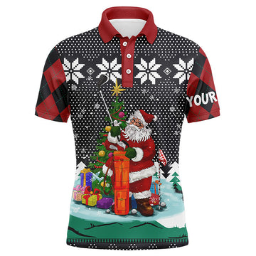 Funny Santa Golfing Ugly Christmas Men's Polo Shirt Custom Argyle Design - Perfect Gift for Golf Lovers L1027