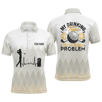 Men's Argyle Golf Polo Shirt, Heartbeat Beer Golf, Personalized, Golfer Gift L0121