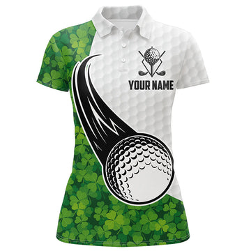 St. Patrick's Day Green Clover Leaf Golf Polo Shirt - Custom Women's Golf Shirt - Golfing Gift L1481