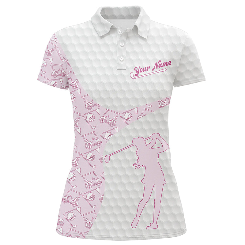 Personalised Pink and White Golf Polo Shirts with Custom Name - Women's Golf Apparel L1318