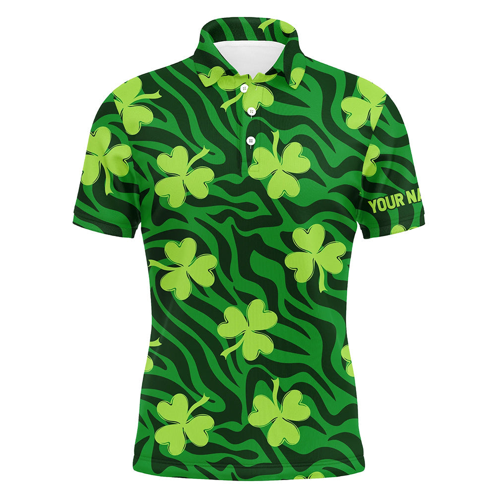 Green Striped Zebra With Clover Men's Golf Polo Shirt - St. Patrick's Day Golf Shirt for Men - Golf Gift L1265