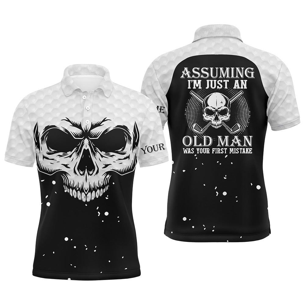 Men's Black and White Skull Golf Polo Shirt L0591