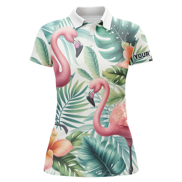 Pink Flamingo Tropical Pattern Women's Golf Polo Shirt | Custom Golf Shirt for Ladies | Golf Gifts L1310