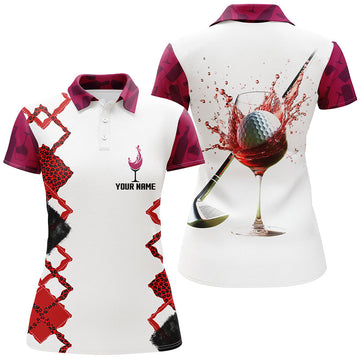 Personalized White and Red Leopard Print Women's Golf Polo Shirt - Ideal Golf Gift for Her L1311